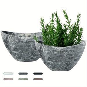 LaDoVita 12 Inch Oval Plant Pots with Drainage Holes, Large Planters for Indoor Plants, Plastic Flower Pots Outdoor, Set of 2 Pack