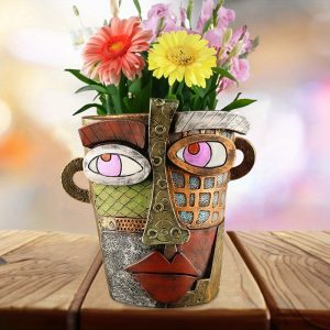 Colorful Abstract Face Resin Succulent Planter - Vintage-Inspired Indoor/Outdoor Decorative Flower Pot