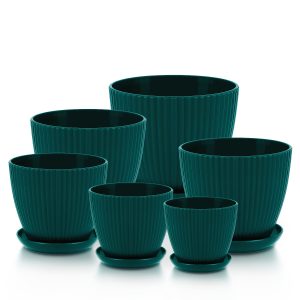 6pcs Dark Green Flowerpot Set, Indoor Plastic Flowerpot With Tray, 7.5 Inch&6.6 Inch&5.8 Inch&5.0 Inch&4.3 Inch&3.5 Inch Plant Flowerpot, Circular Modern Garden Flowerpot