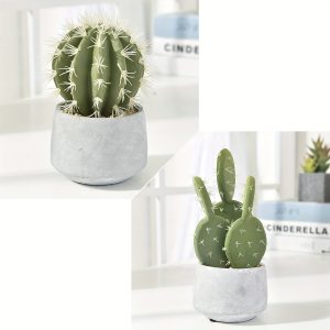 Artificial Cactus Plants Set of 2, Faux Haworthia in Small Concrete Pots, Durable Plastic Greenery for Home Decor, Office Desk, Living Room - Maintenance-Free, Perfect for Reunion, Christmas, Halloween, Easter, Hanukkah, Thanksgiving Decorations