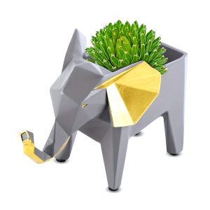 1 piece of elephant-shaped flower pot, resin potted plant, used for planting plants, resin material, gray geometric appearance has a unique shape, suitable for home balcony or courtyard