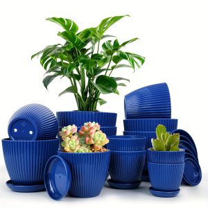 12 Pcs, Designer Flower Pots, Minimalist Plastic Planters With Clean Lines, Durable Plastic Planters For All Your Gardening Needs, Plant Planters With Drainage Holes And Trays