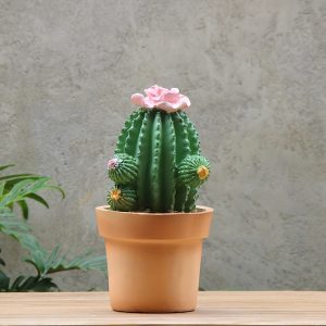 Resin Cactus Potted Plant Ornament, Artificial Barrel Cactus Green Plant Decoration, Simulation Cactus Display Prop for Home and Office Decor