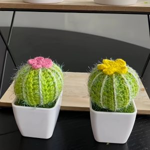 Handcrafted Crochet Cactus in Pot - Artificial Fabric Plant for Home & Office Decor, Versatile Tabletop Display by TueSisu