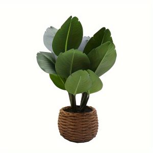 16.9Inch Realistic Faux Greenery Plant in Cement Pot with Woven Look - Add A Touch of Nature to Your Space Without The Hassle of Maintenance - Ideal for Home, Office Decor Or As A Gift - Perfect Fit for Tabletop, Desk, Shelf, Patio, Table, And More